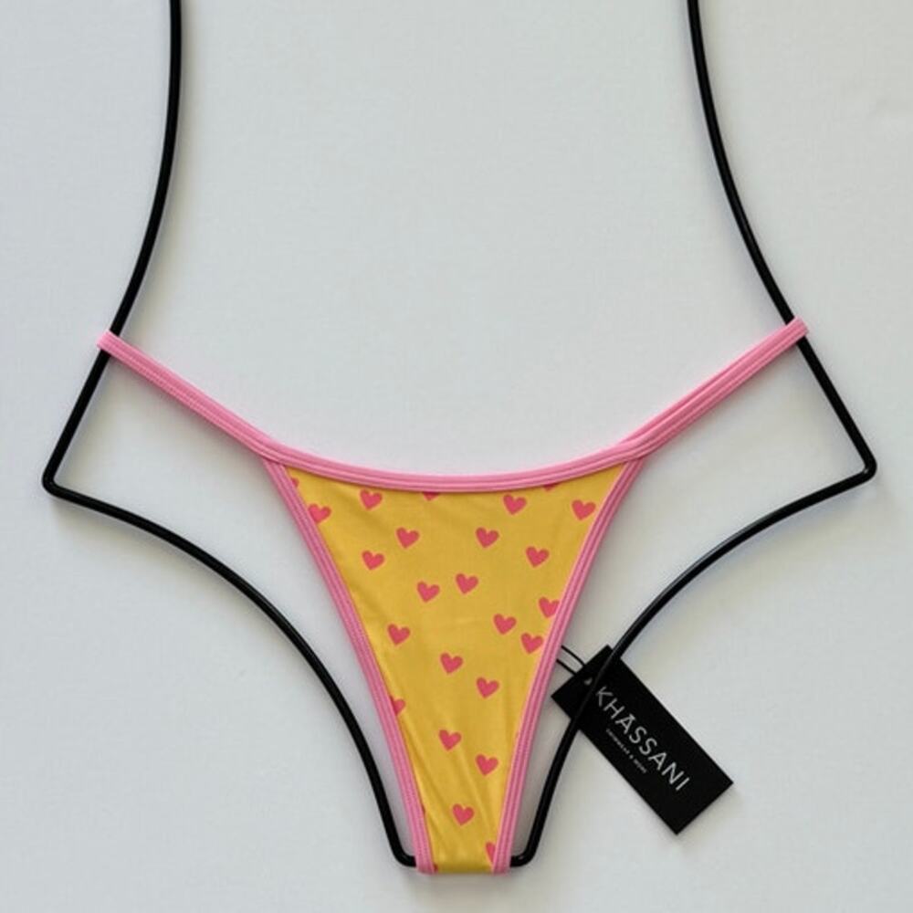 Khassani Swim Tiny Tanga Bikini Bottom - Hearts - M - NWT